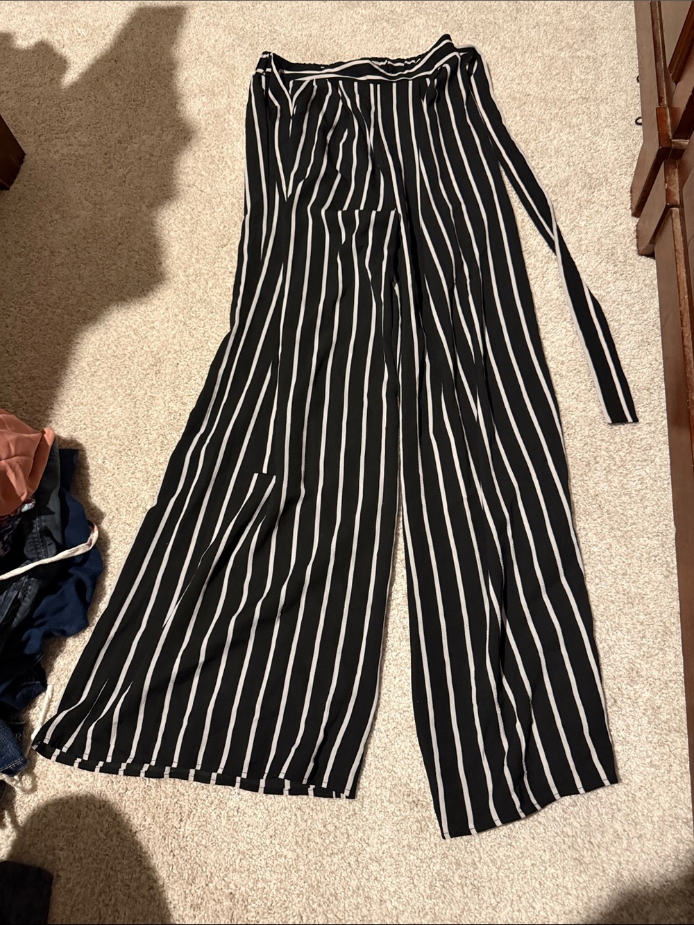 Active USA Black and White Vertical Stripe Wide-Leg Pants